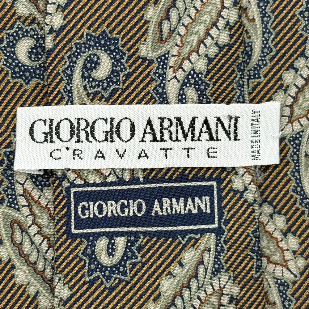 Giorgio Armani Cravatte Silk Necktie Mens 56 x 3.75 Brown Blue Paisley‎ Tie